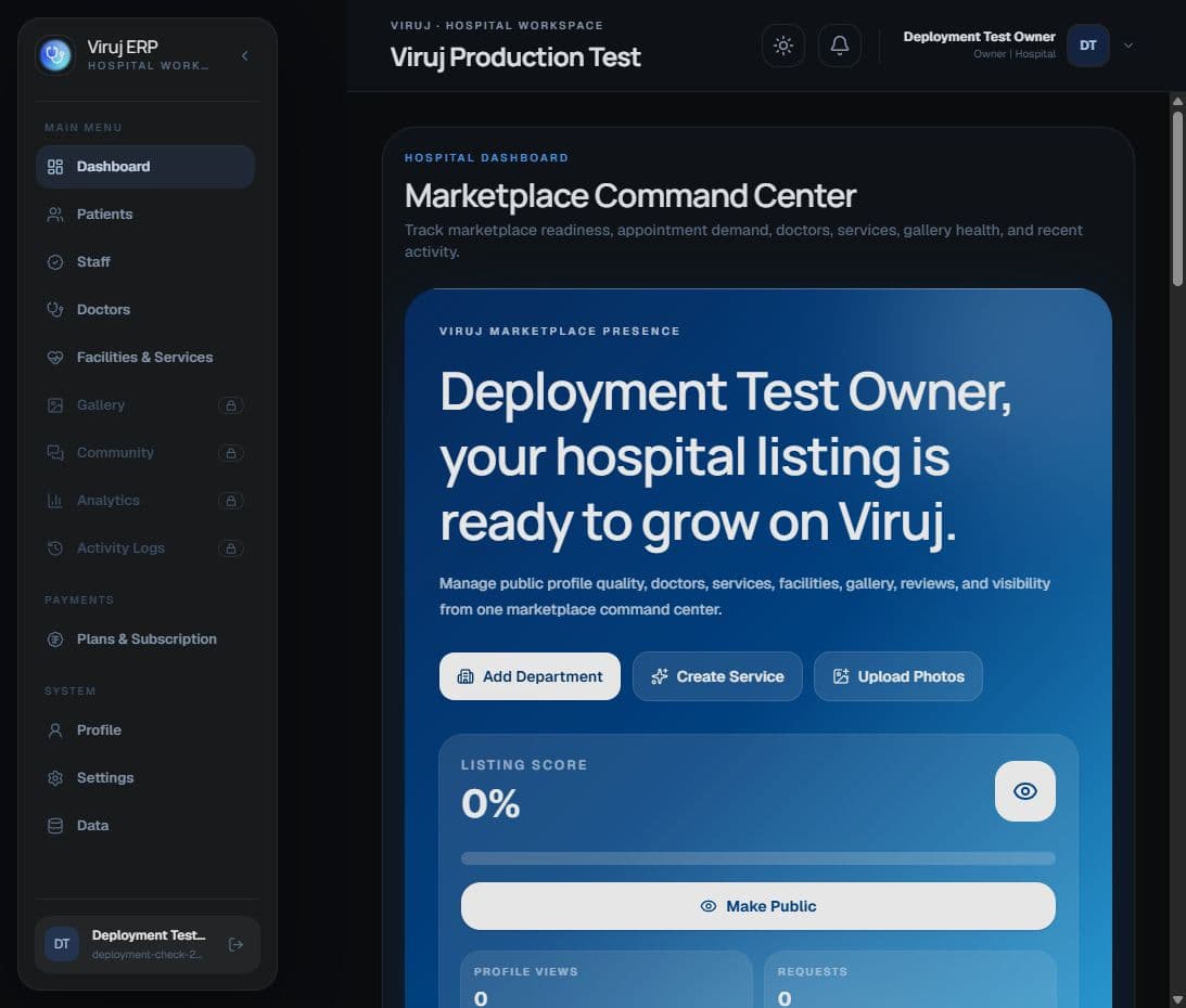 Viruj Provider ERP Workspace Command Center
